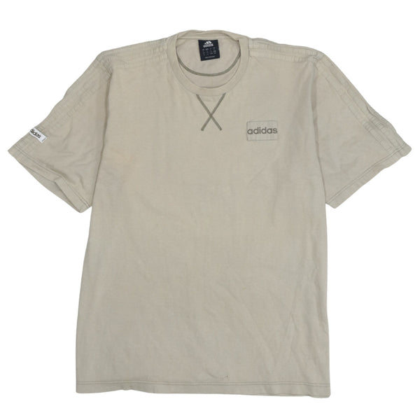 Adidas Beige Cream T Shirt Men’s Large Chest Patch Logo Contrast Stitch Casual Top Tee
