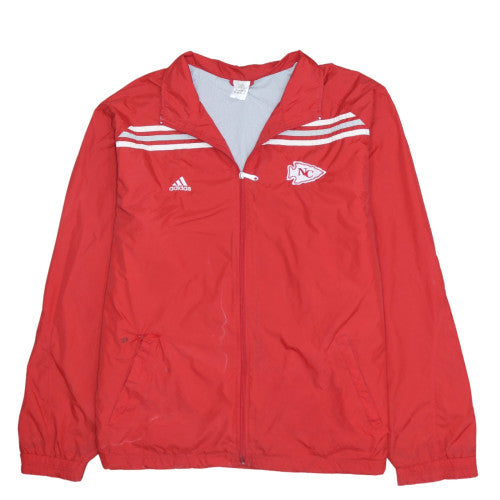Adidas Red Windbreaker Jacket Men's XLarge Zip Hood NC Logo Three Stripe Sleeves Track Top