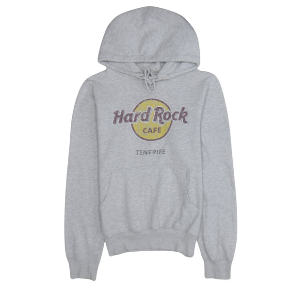 Hard Rock Cafe Light Grey Hoodie Women’s Small Printed Tenerife Logo Fleece Pullover Sweatshirt