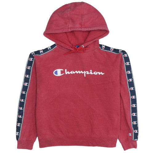 Champion 1990's Red Spellout Hoodie Mens Small Logo Taped Sleeves