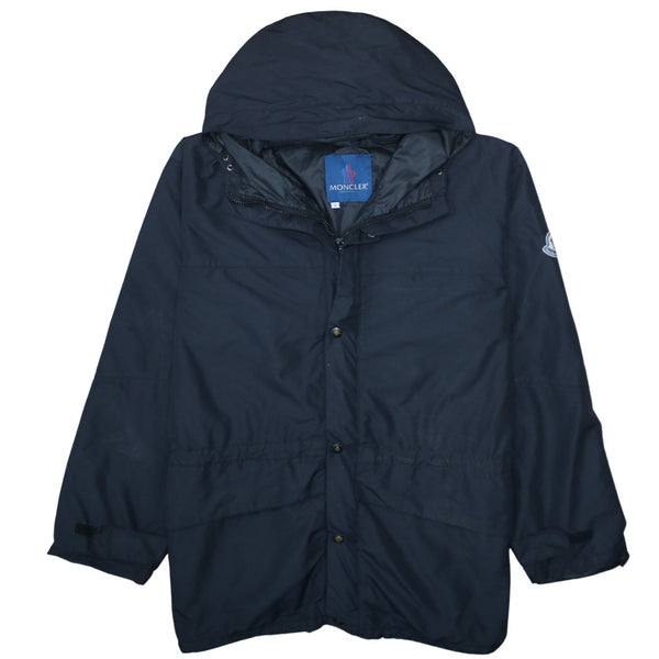 Moncler Navy Blue Hooded Jacket Men's XLarge Embroidered Arm Logo Zip Front Windbreaker