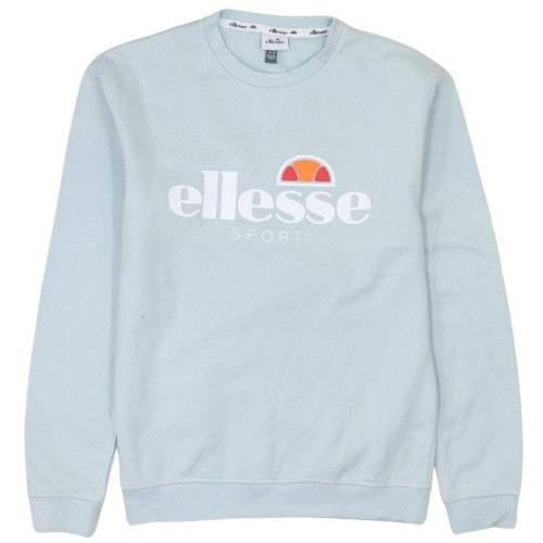 Ellesse Light Blue Sweatshirt Women's Medium Printed Logo Crewneck Pullover Fleece Top