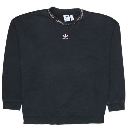 Adidas Black Sweatshirt Women's Large Embroidered Trefoil Logo Branded Collar Pullover Top
