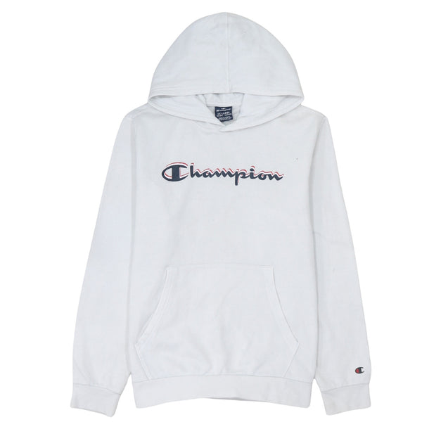 Champion White Hoodie Women’s XXLarge Embroidered Script Logo Front Pocket Fleece Pullover Sweatshirt