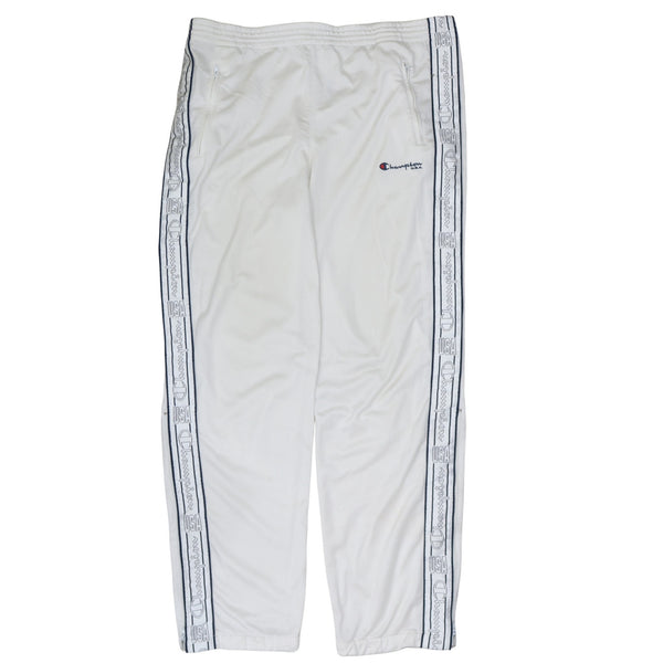 Champion White Track Trousers Men's Medium Embroidered Logo Branded Side Tape Pants