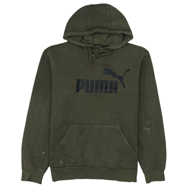 Puma Khaki Green Hoodie Men's Medium Printed Logo Front Pocket Pullover Sweatshirt