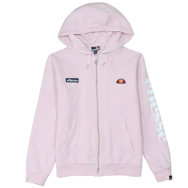 Ellesse 90's Drawstring Pockets Full Zip Up Hoodie Medium  Pink