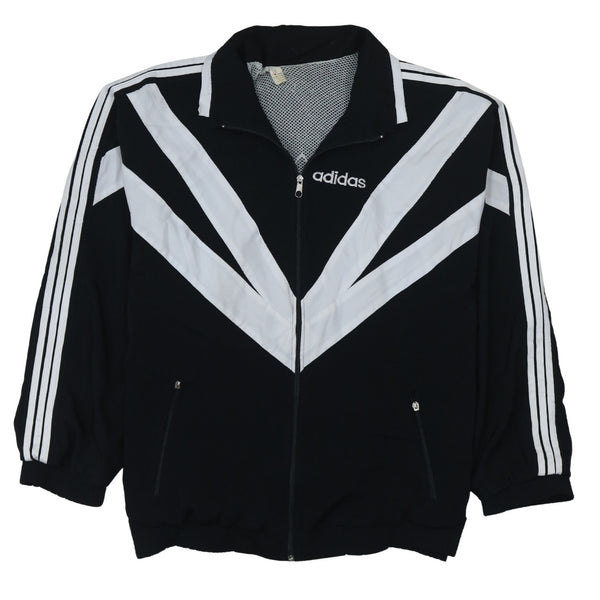 Adidas Black White Windbreaker Jacket Men's Large Embroidered Logo Three Stripes Track Top