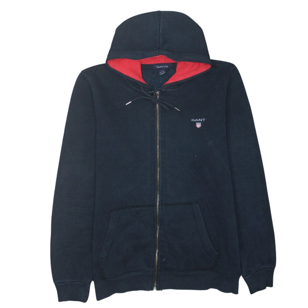 GANT Navy Blue Zip Hoodie Women’s XXLarge Embroidered Chest Logo Split Pocket Fleece Sweatshirt