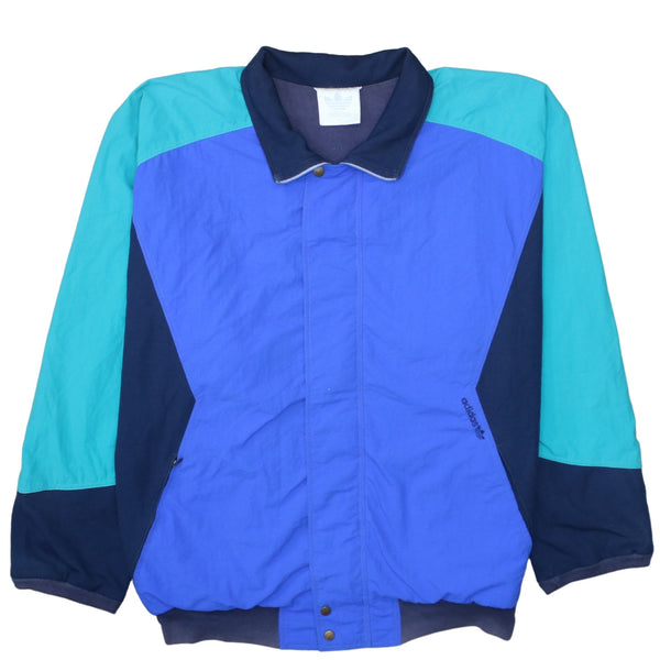 Adidas Blue Colourblock Windbreaker Jacket Men's XLarge Zip Pockets Logo Outerwear