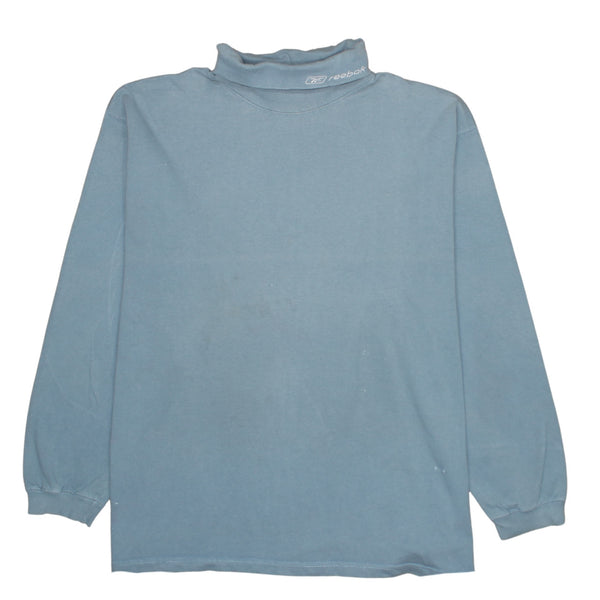 Reebok Blue Mock Neck Long Sleeve Top Men’s 2XL Embroidered Collar Logo Sweatshirt