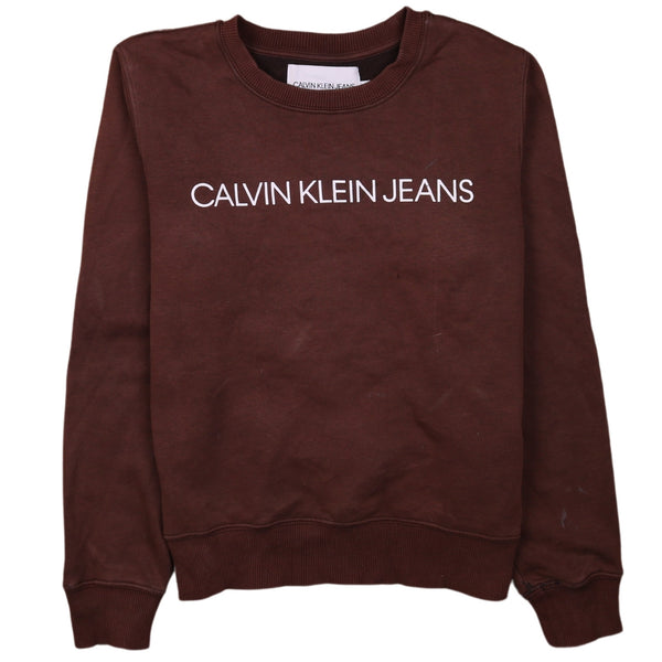 Calvin Klein 90's Spellout Crew Neck Sweatshirt XSmall Brown