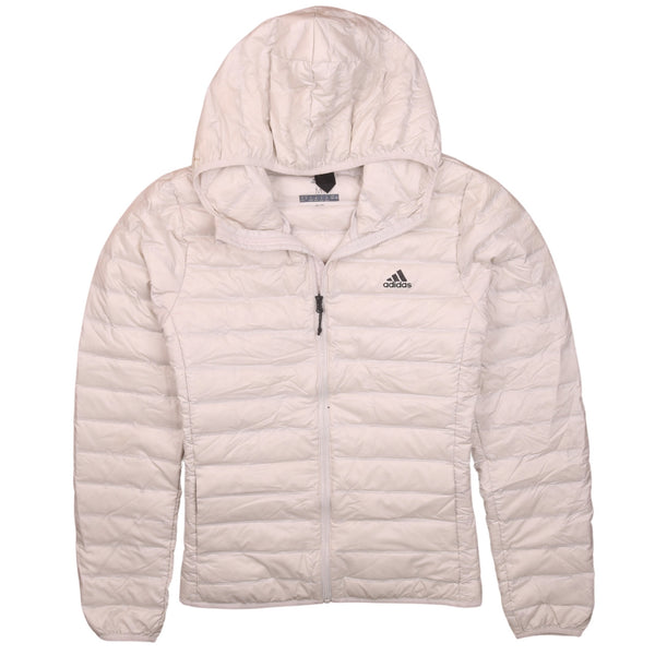 Adidas 90's Hooded Full Zip Up Puffer Jacket Medium Beige Cream