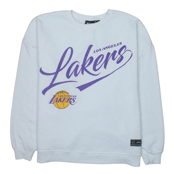 Primark White Lakers Sweatshirt Women's Large Printed Logo Crewneck Pullover Fleece Top