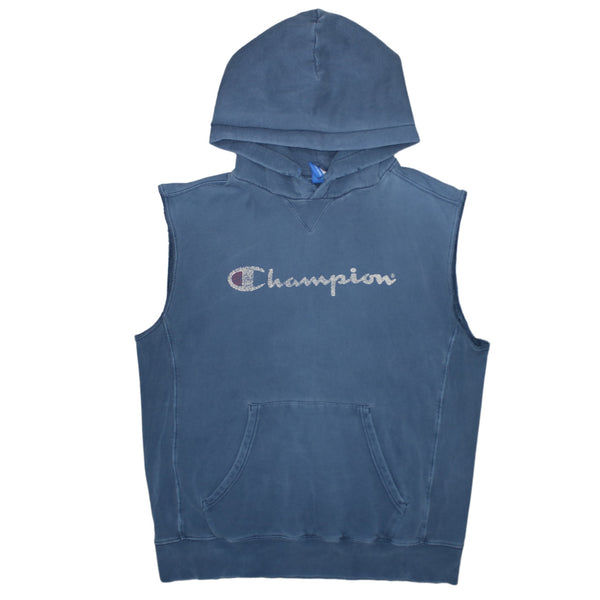 Champion Navy Blue Sleeveless Hoodie Women’s XLarge Printed Logo Front Pocket Pullover Gilet