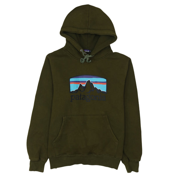 Patagonia Olive Green Hoodie Women’s XLarge Printed Logo Fleece Lined Pullover Sweatshirt