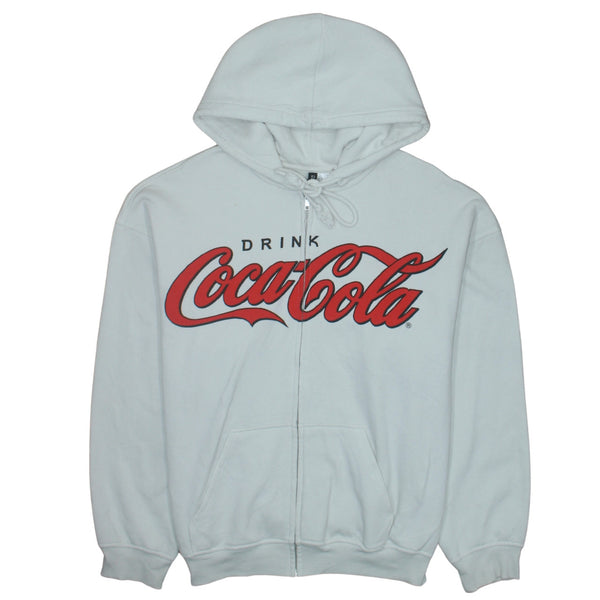 Coca Cola White Zip Hoodie Men's Small Printed Logo Front Pockets Casual Sweatshirt