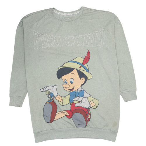 Disney Sage Green Sweatshirt Women’s Medium Pinocchio Printed Graphic Crewneck Pullover Top