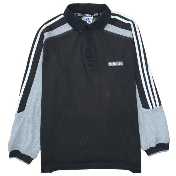 Adidas 90's Long Sleeve Quarter Button Polo Shirt Medium Black