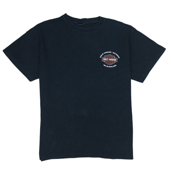 Harley Davidson Navy Blue T Shirt Men's Medium Rotterdam Compass Back Printed Logo Tee