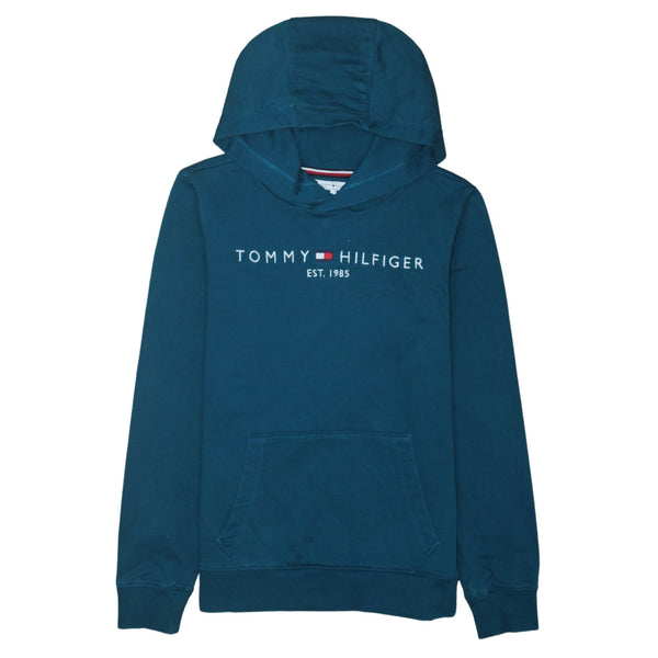 Tommy Hilfiger Teal Hoodie Men’s XSmall Embroidered Logo Front Pocket Pullover Sweatshirt
