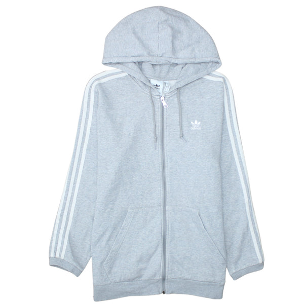 Adidas 90's Striped Sleeve Full Zip Up Hoodie Large Grey
