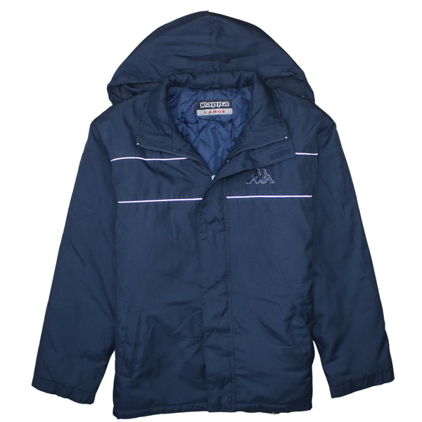 Kappa 90's Hooded Full Zip Up Windbreaker Large Navy Blue