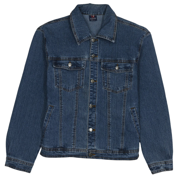 Retro 90's Plain Button Up Denim Jacket Large Navy Blue