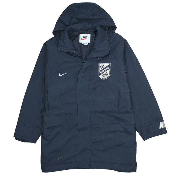 Nike Navy Blue Hooded Jacket Men's Medium Large Swoosh Logo Padded Coat Windbreaker