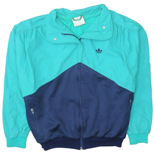 Adidas Turquoise Navy Windbreaker Jacket Men's Large Trefoil Logo Zip Pockets Track Top