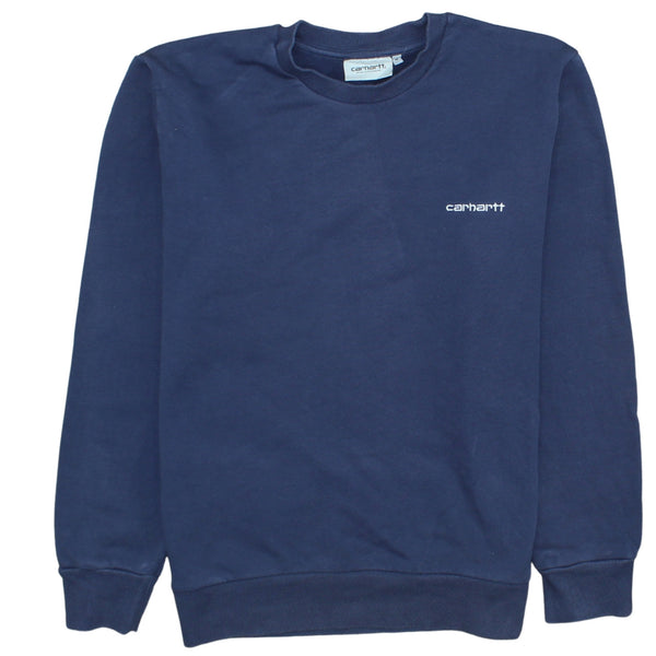 Carhartt Navy Blue Sweatshirt Men's Medium Embroidered Chest Logo Crewneck Pullover Fleece Top