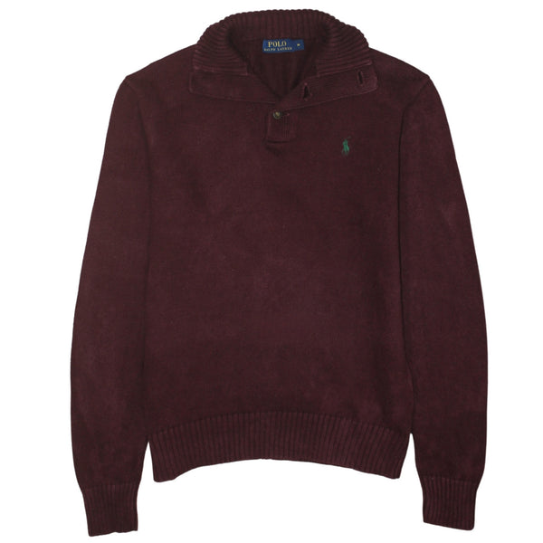 Polo Ralph Lauren 90's Long Sleeve Quarter Button Polo Shirt Medium Burgundy Red