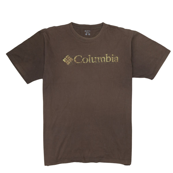 Columbia 90's Spellout Short Sleeves T Shirt XLarge Brown