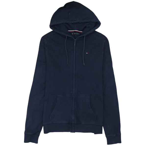 Tommy Hilfiger 90's Drawstring Pockets Full Zip Up Hoodie Large Navy Blue