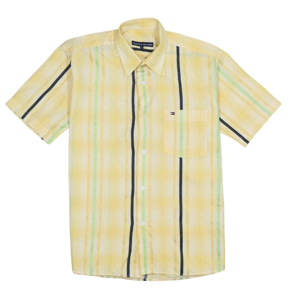 Tommy Hilfiger 90's Short Sleeves Button Up T Shirt Large Yellow