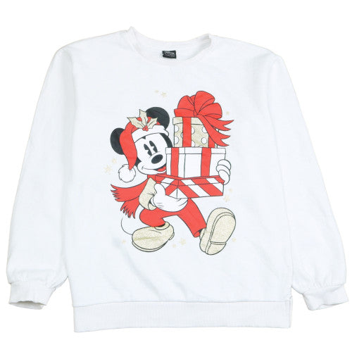 Disney White Christmas Mickey Sweatshirt Women's XXLarge Printed Graphic Crewneck Pullover Top