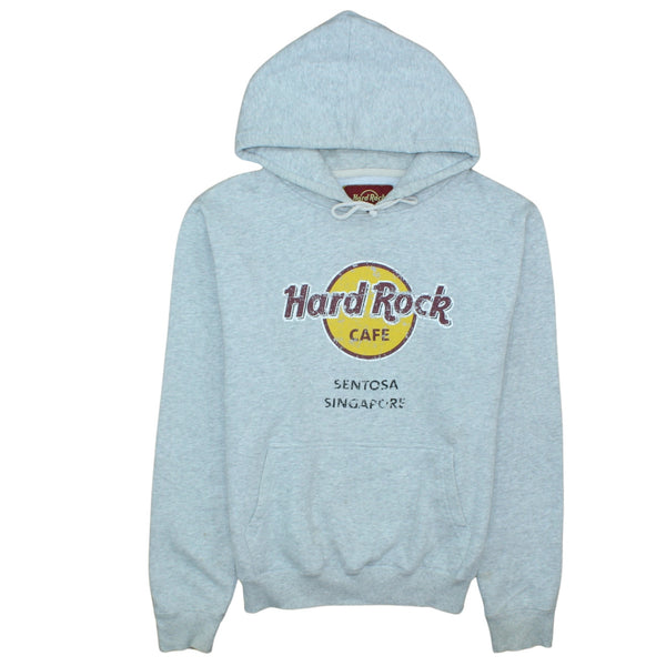 Hard Rock Cafe Light Grey Hoodie Men's Medium Printed Logo Front Pocket Fleece Sweatshirt