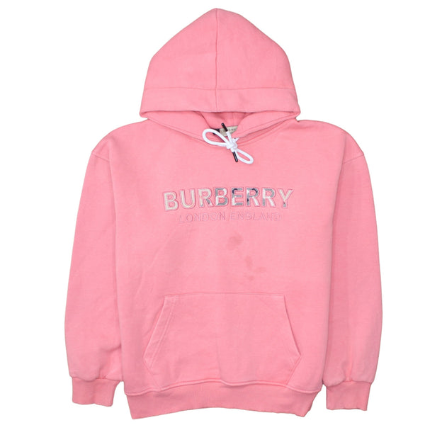 Burberry Pink Hoodie Women’s XLarge Embroidered Logo Front Pocket Pullover Sweatshirt