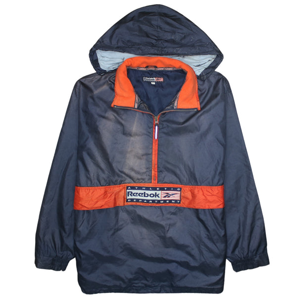 Reebok 90's Hooded Half Zip Windbreaker Large Navy Blue