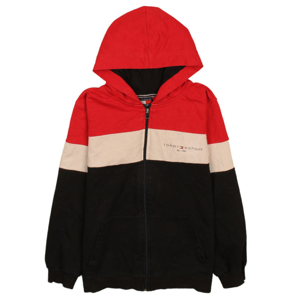 Tommy Hilfiger 90's Drawstring Pockets Full Zip Up Hoodie Small (missing sizing label) Black