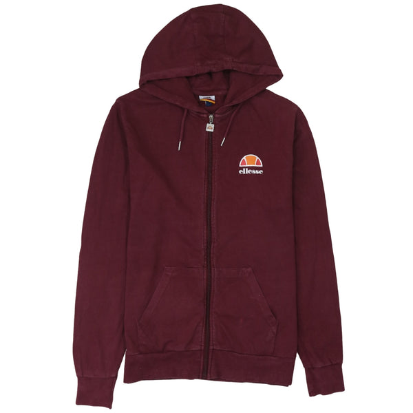 Ellesse 90's Drawstring Pockets Full Zip Up Hoodie Large Burgundy Red
