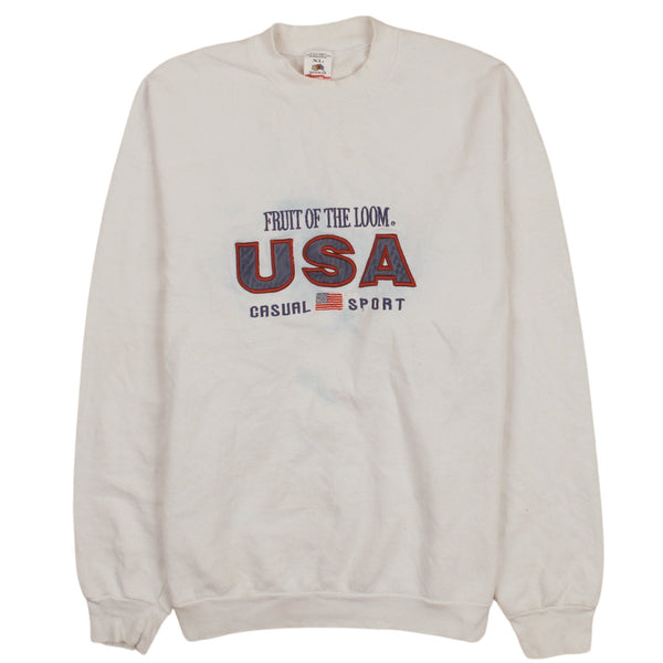 Fruit of the loom 90's USA Crew Neck Sweatshirt Large (missing sizing label) White