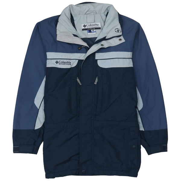 Columbia Navy Blue Windbreaker Jacket Men's Medium Embroidered Logo Zip Pockets Outerwear