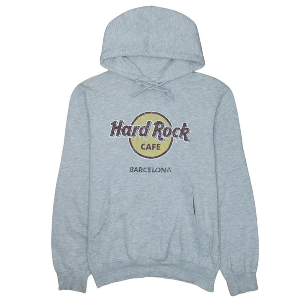 Hard Rock Cafe Grey Hoodie Women’s Medium Printed Barcelona Logo Front Pocket Pullover Sweatshirt