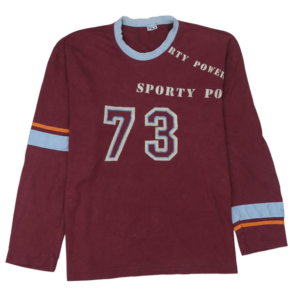 Fila Burgundy Red Long Sleeve T Shirt Men's Medium Printed 73 Logo Sporty Top
