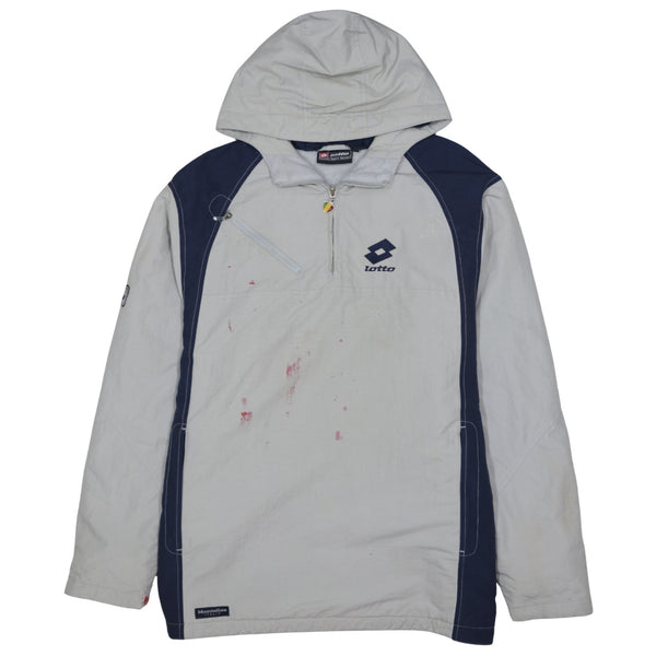 Lotto Grey Navy Hooded Jacket Men's Large Half Zip Embroidered Logo Front Pocket Windbreaker