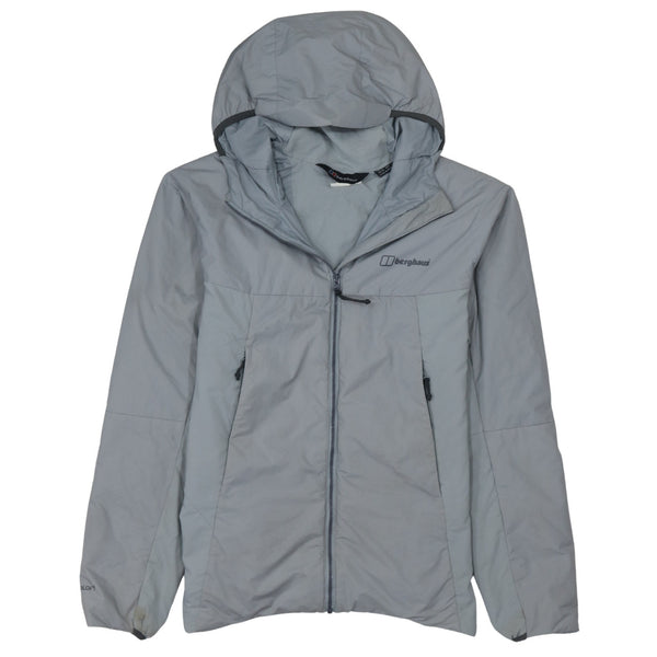 Berghaus Light Grey Hooded Jacket Men's XSmall Full Zip Pockets Printed Logo Windbreaker