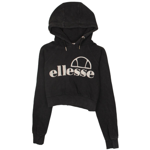 Ellesse 90's Crop Spellout Hoodie Small (missing sizing label) Black