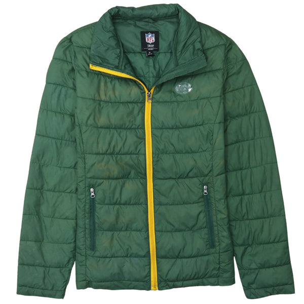 Vintage NFL 90's Medium Green Puffer Jacket Lightweight Full Zip