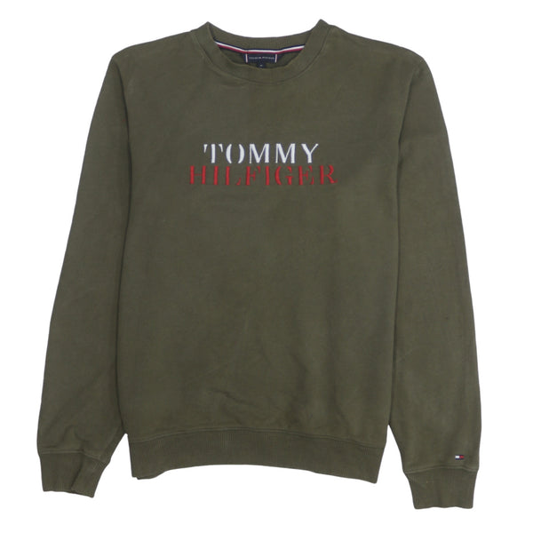 Tommy Hilfiger Olive Green Sweatshirt Men’s Medium Embroidered Logo Crewneck Pullover
